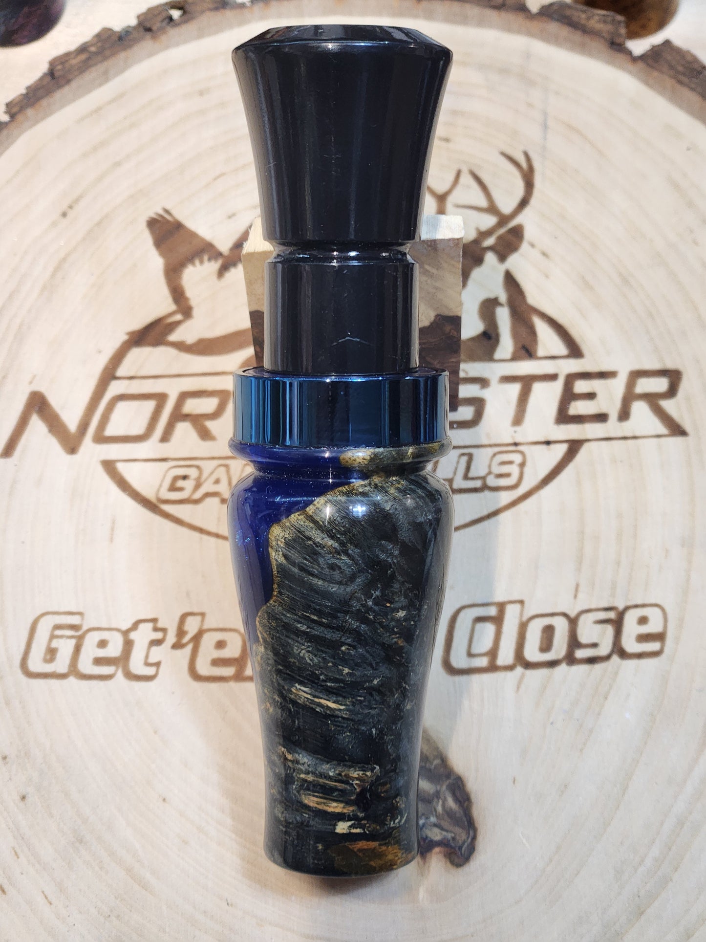 Buckeye burl wood in resin short reed goose call