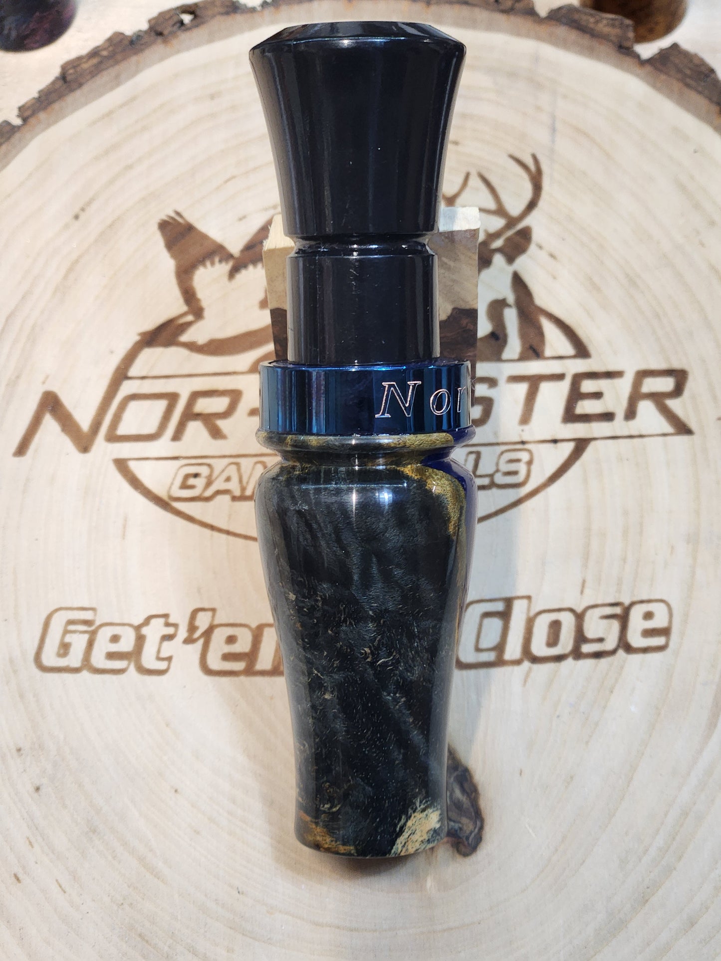 Buckeye burl wood in resin short reed goose call