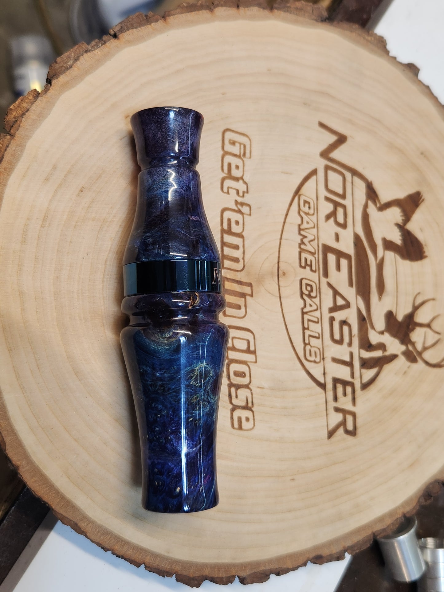 Speckle belly goose call Dyed and stabilized boxelder burl wood