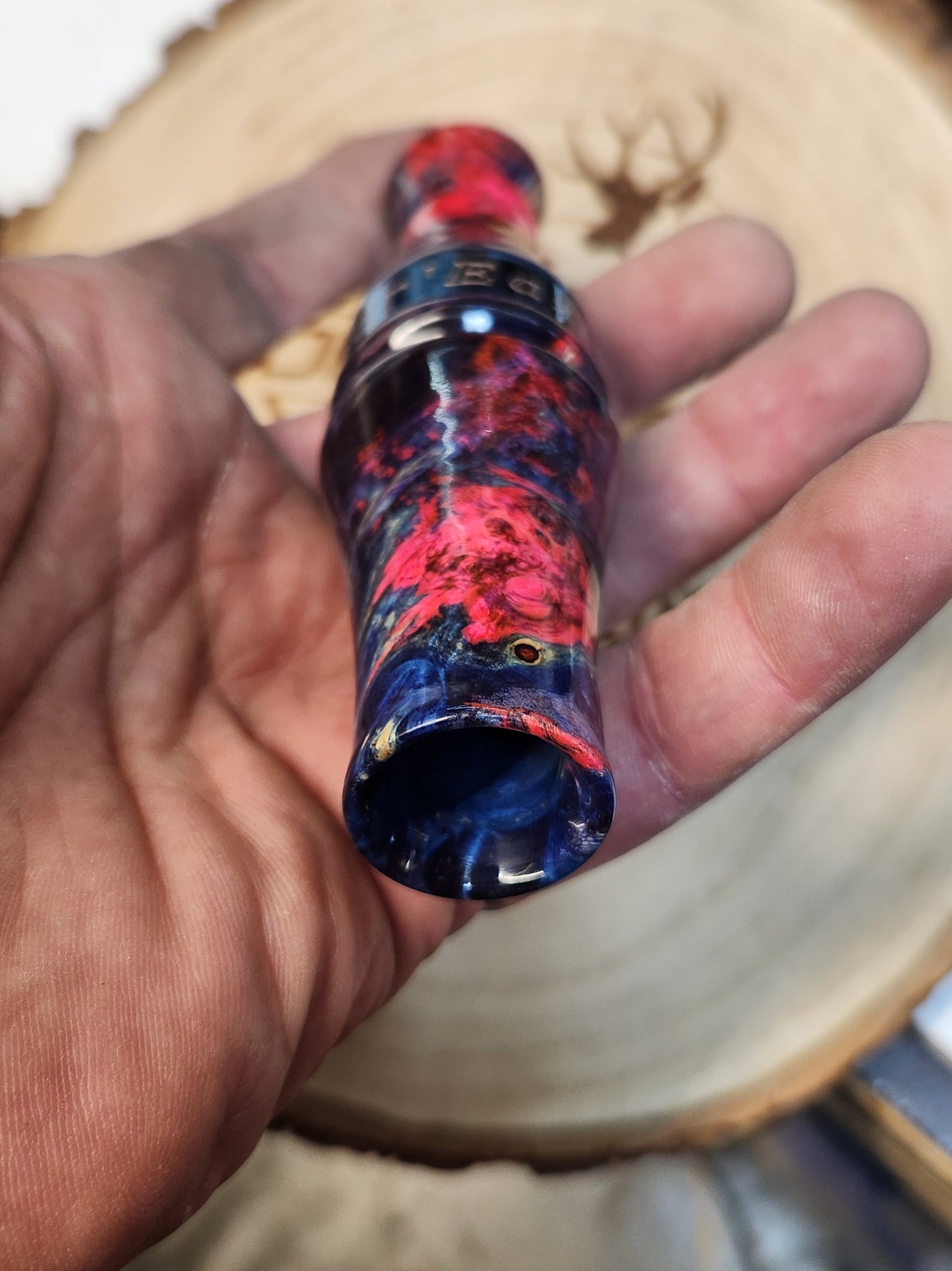 Speckle belly goose call Dyed and stabilized boxelder burl wood