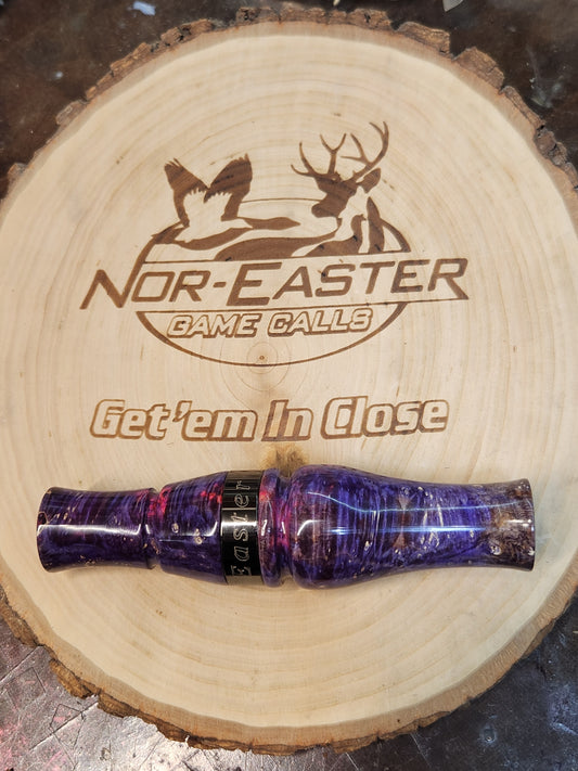 Short reed goose call in stabilized and Dyed boxelder Burl