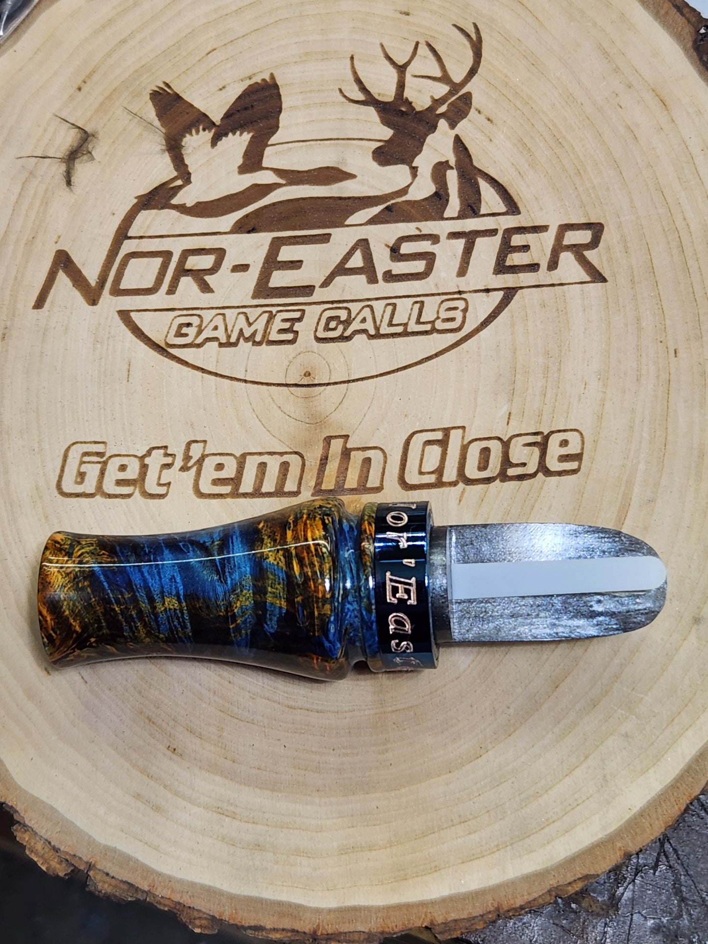 Sika deer call stabilized and Dyed boxelder Burl Wood