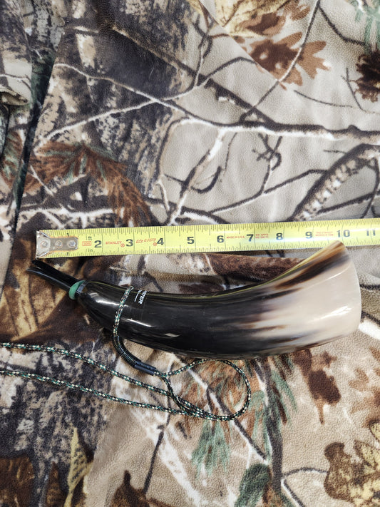 Open reed polished bull horn coyote howler