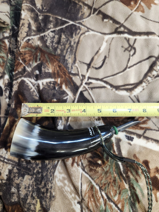 Open reed polished bull horn coyote howler