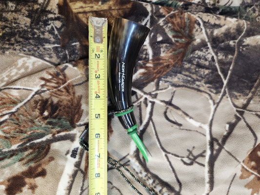 Open reed polished bull horn coyote howler