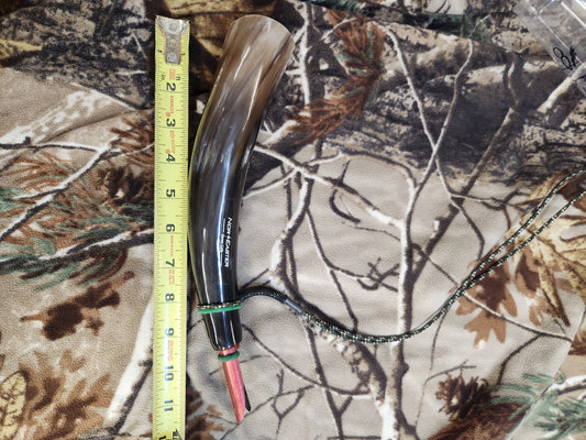 Open reed polished bull horn coyote howler