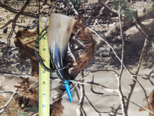 Open reed polished bull horn coyote howler