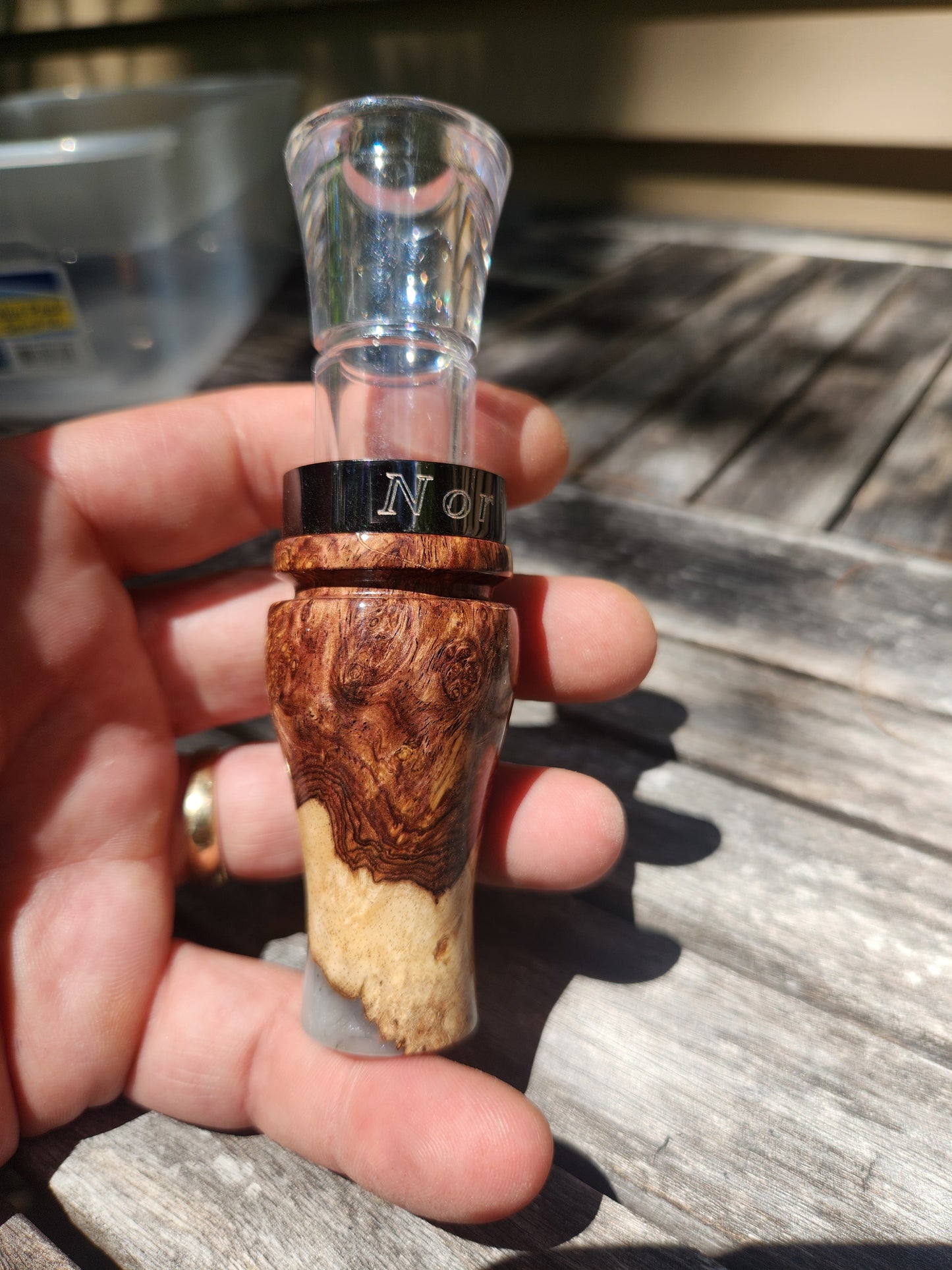 Honduran rose wood burl short reed goose call