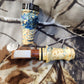 Double reed duck call made from stabilized and dyed yellow cedar burl wood and cocobolo tone board