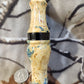 Double reed duck call made from stabilized and dyed yellow cedar burl wood and cocobolo tone board