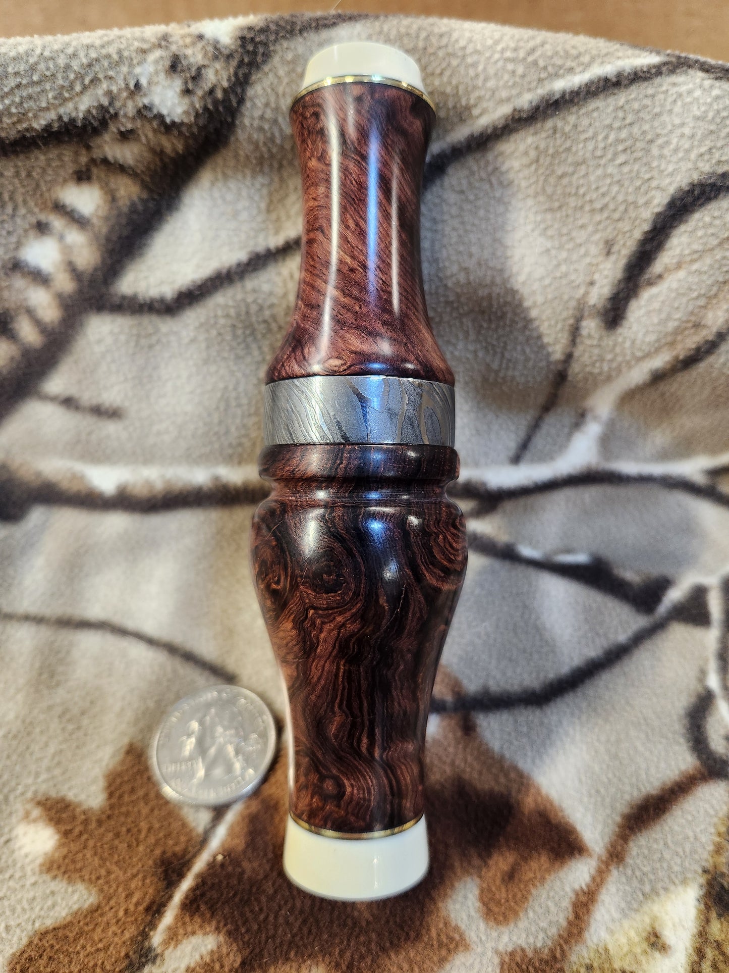 Honduran rose wood burl and Mammoth Ivory double reed duck call