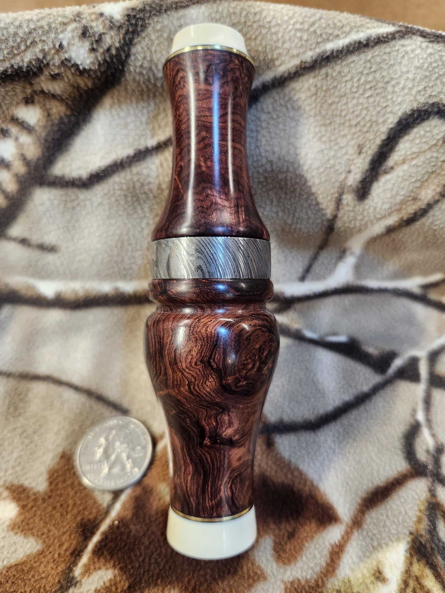 Honduran rose wood burl and Mammoth Ivory double reed duck call
