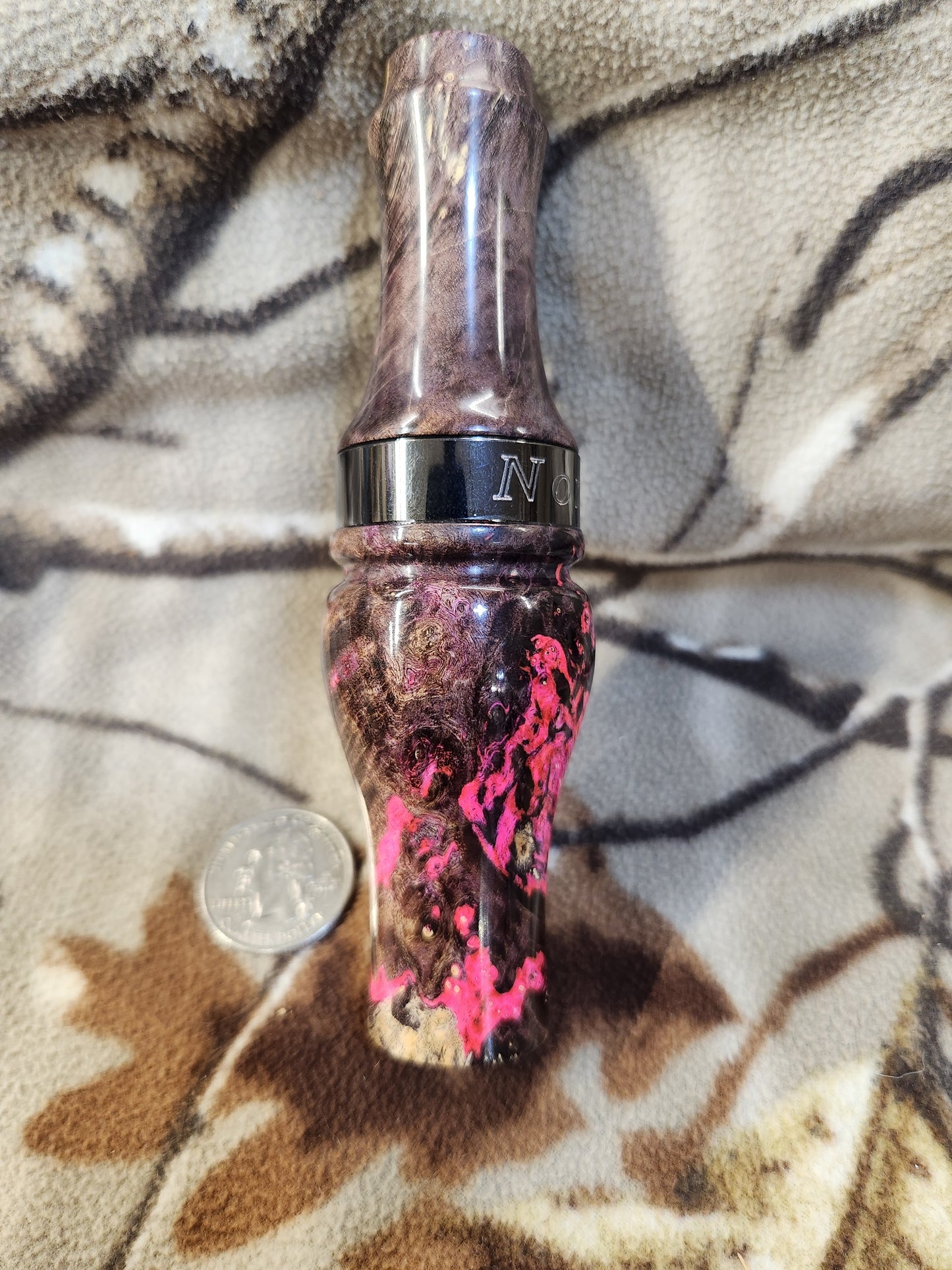 Double reed duck call made with stabilized and Dyed boxelder Burl Wood and cocobolo wood