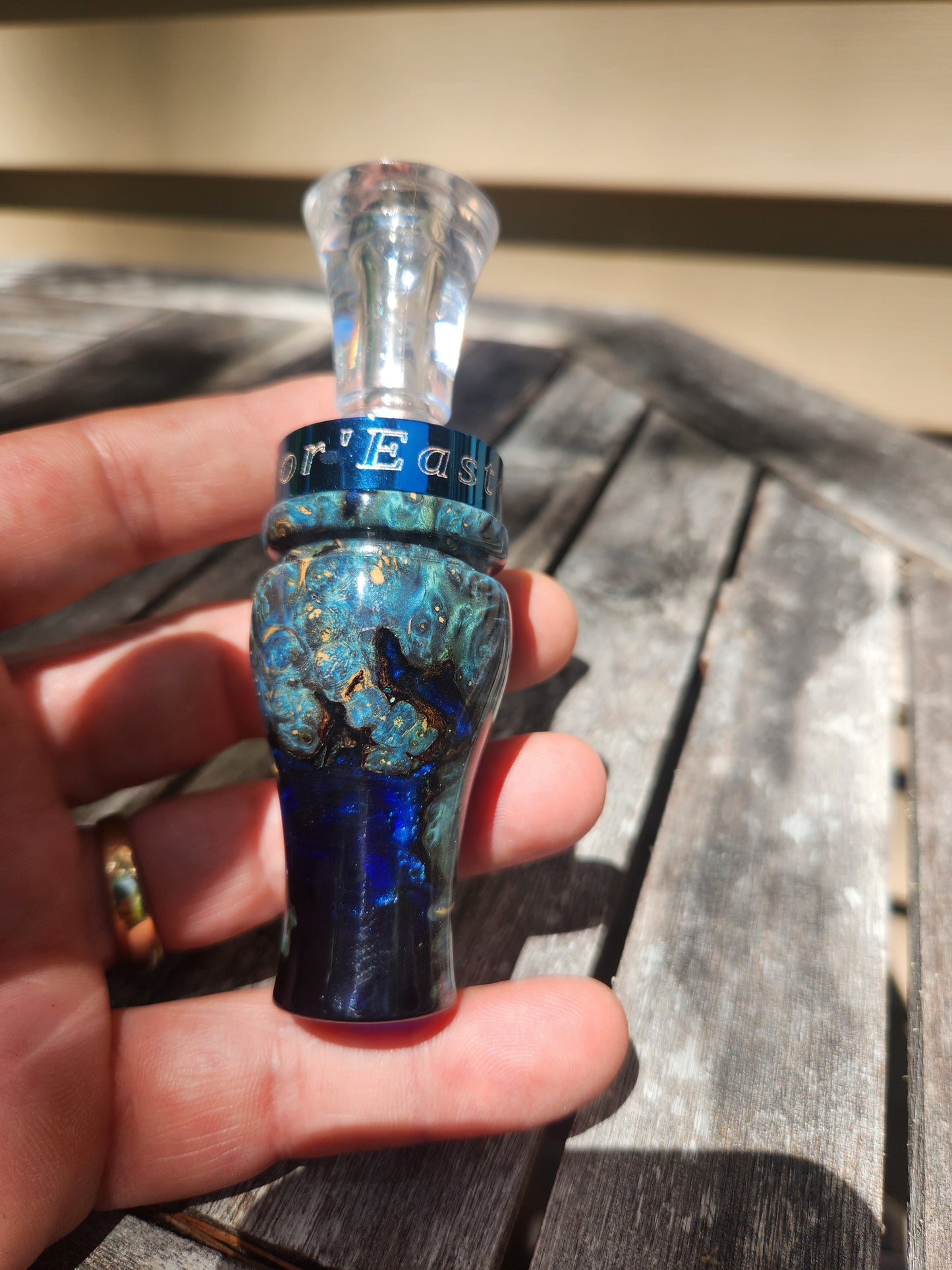 Amboyna burl wood with Resin single reed duck call