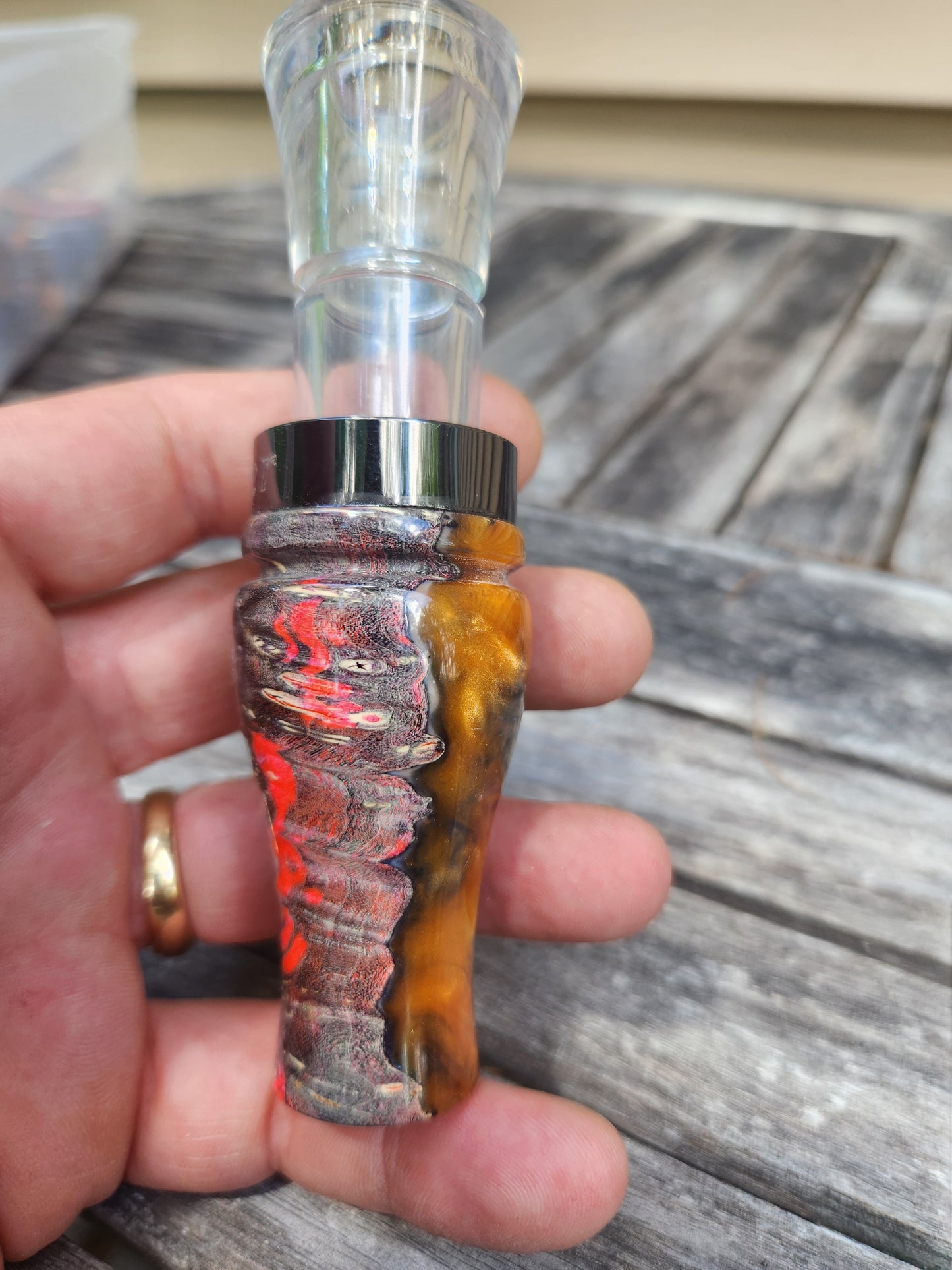 Boxelder burl wood with Resin short reed goose call