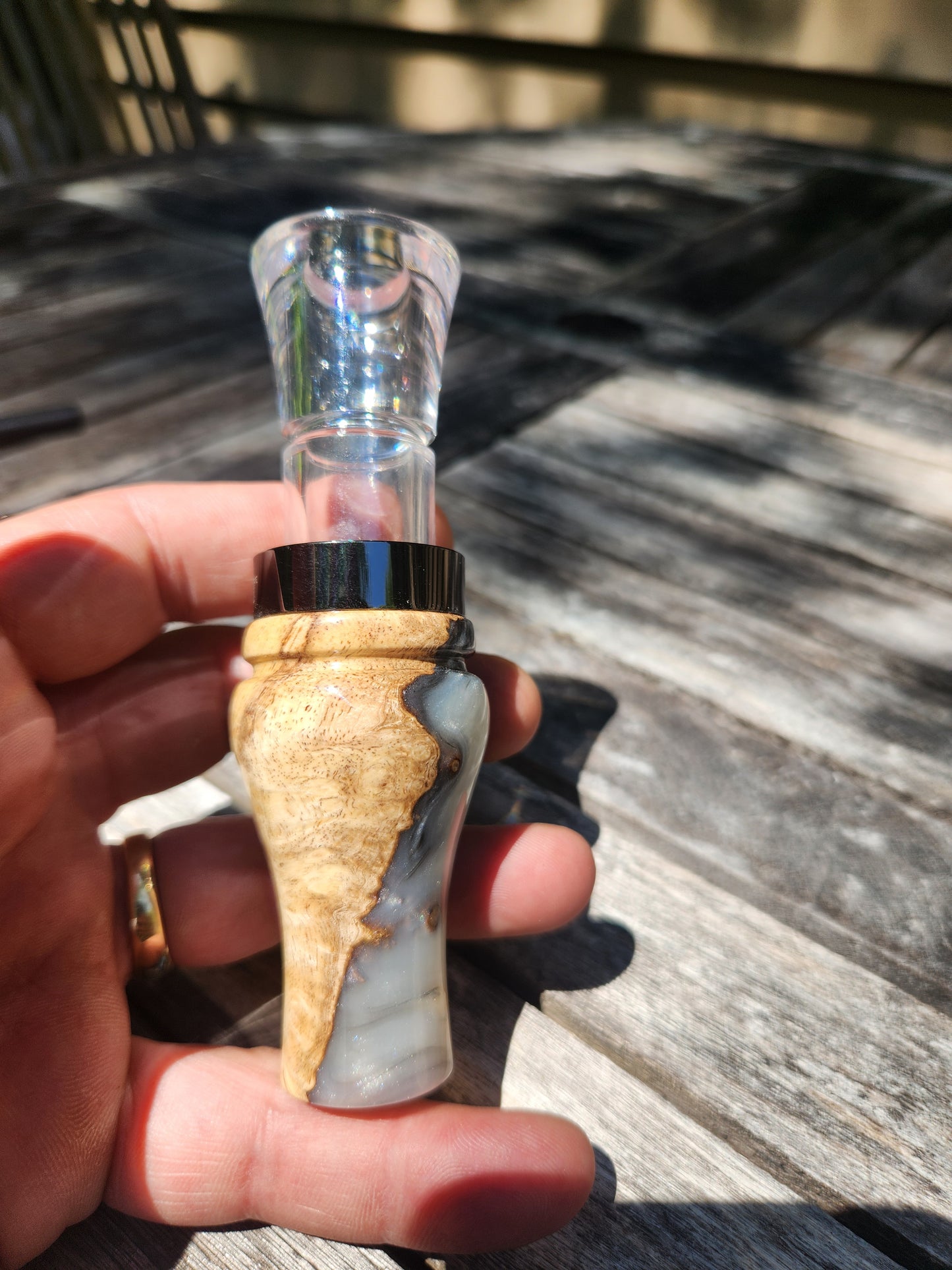 Honduran rose wood burl short reed goose call