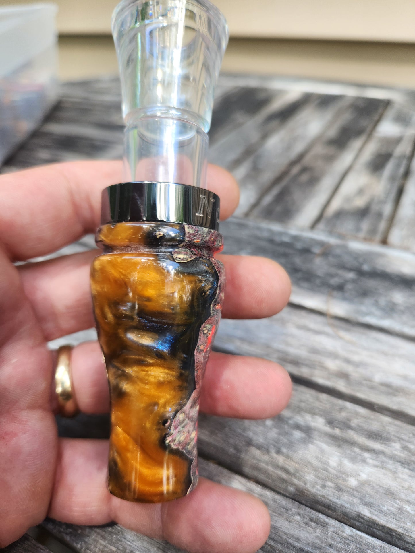 Boxelder burl wood with Resin short reed goose call
