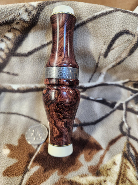 Honduran rose wood burl and Mammoth Ivory double reed duck call