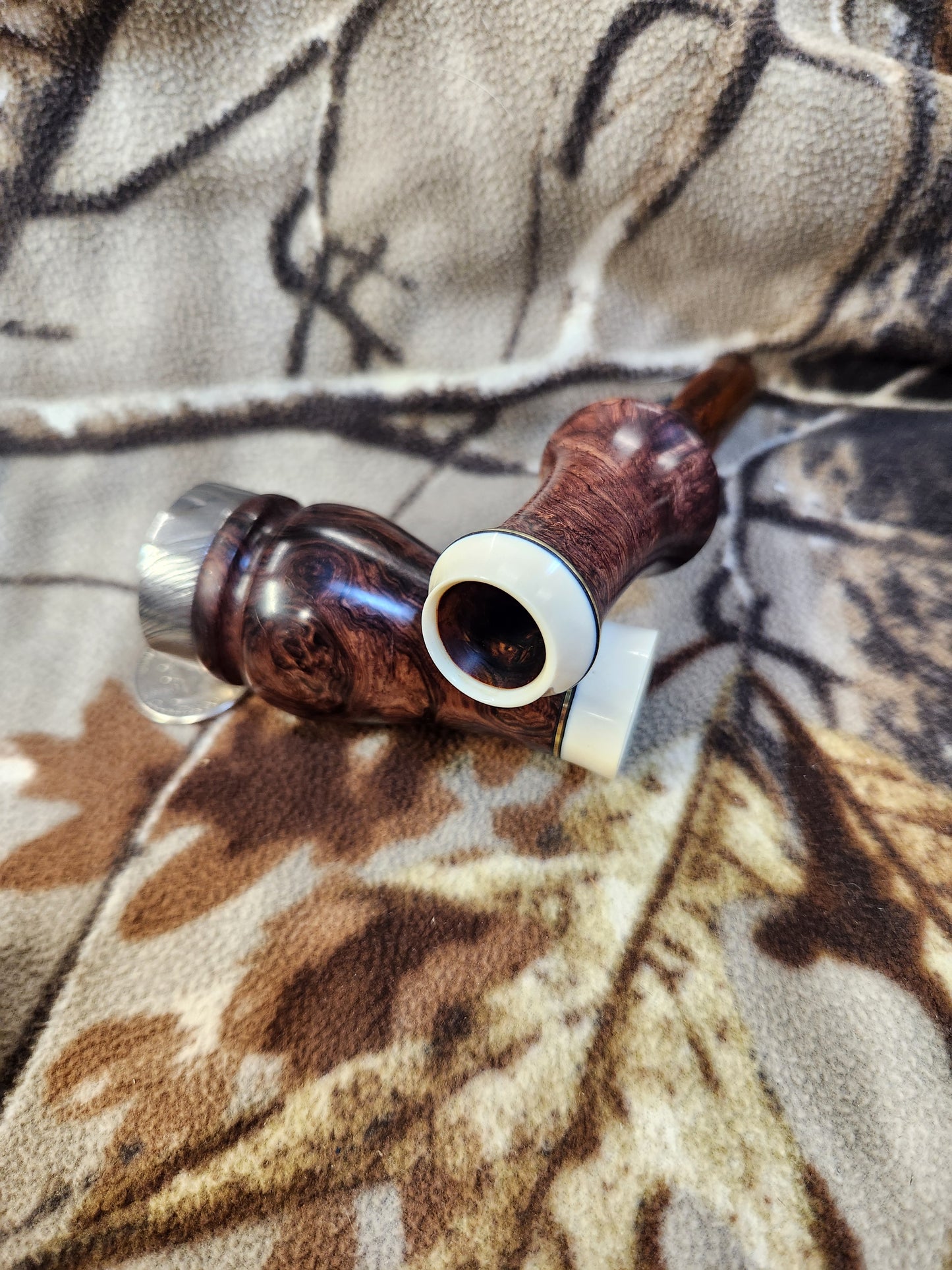 Honduran rose wood burl and Mammoth Ivory double reed duck call