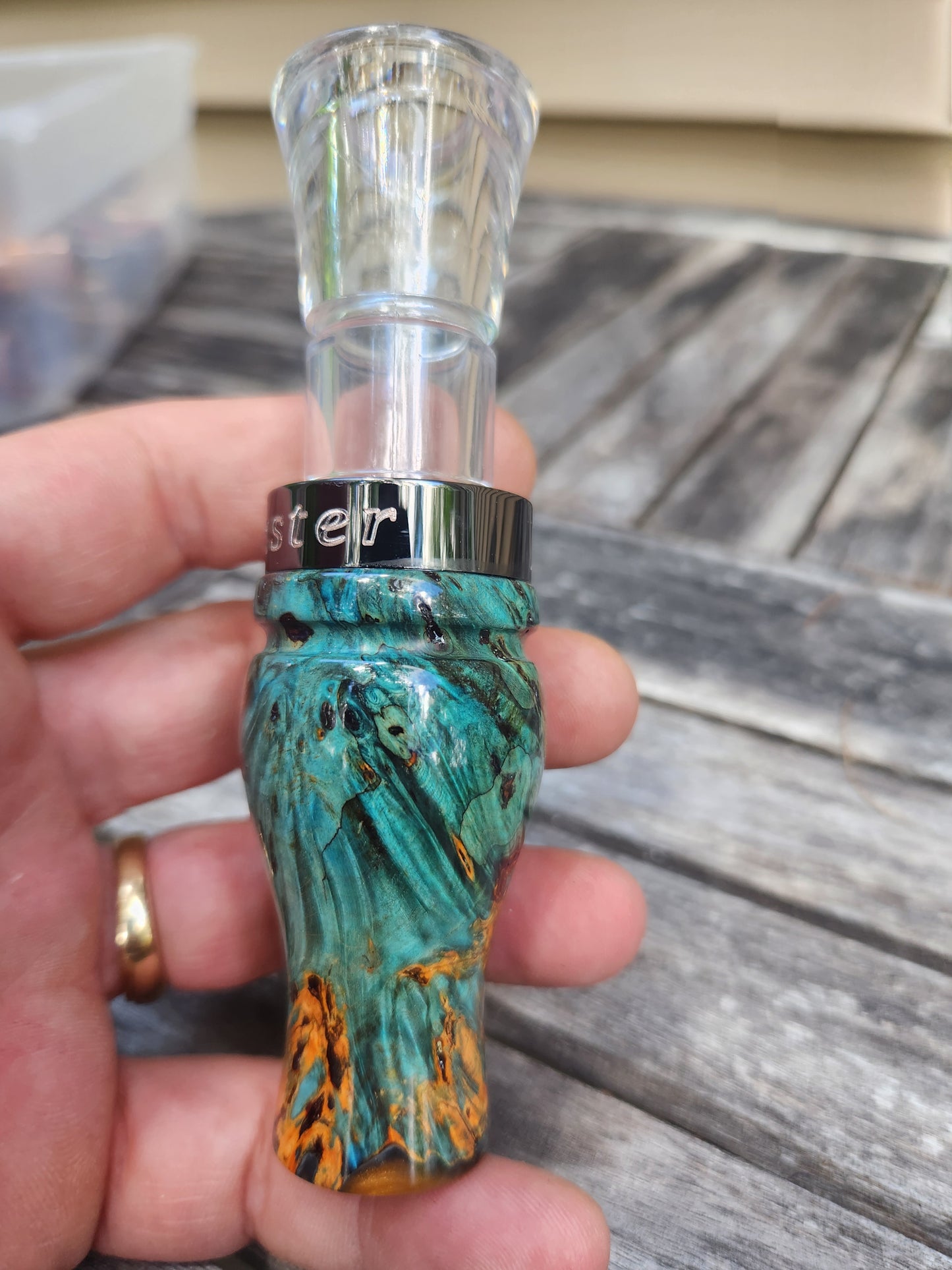Boxelder burl wood with Resin short reed goose call