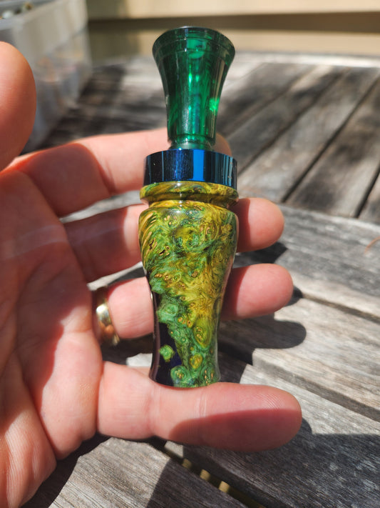 Amboyna burl wood with Resin single reed duck call