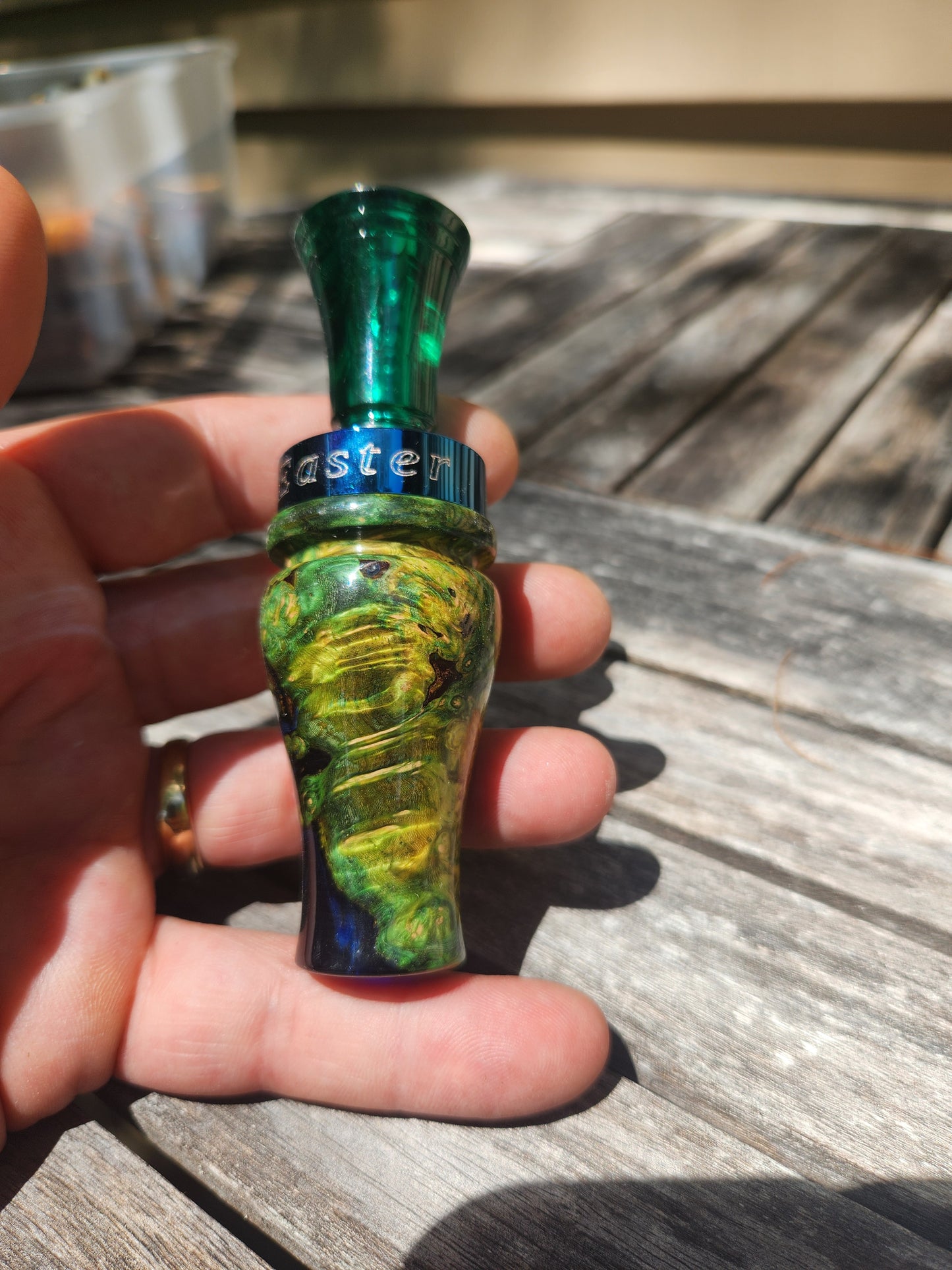 Amboyna burl wood with Resin single reed duck call