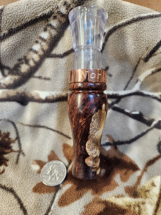 Honduran rose wood burl short reed goose call