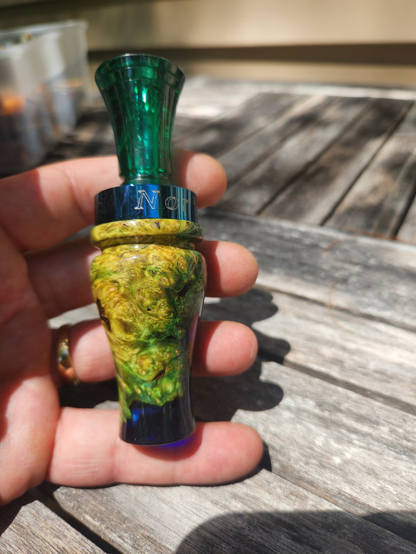 Amboyna burl wood with Resin single reed duck call