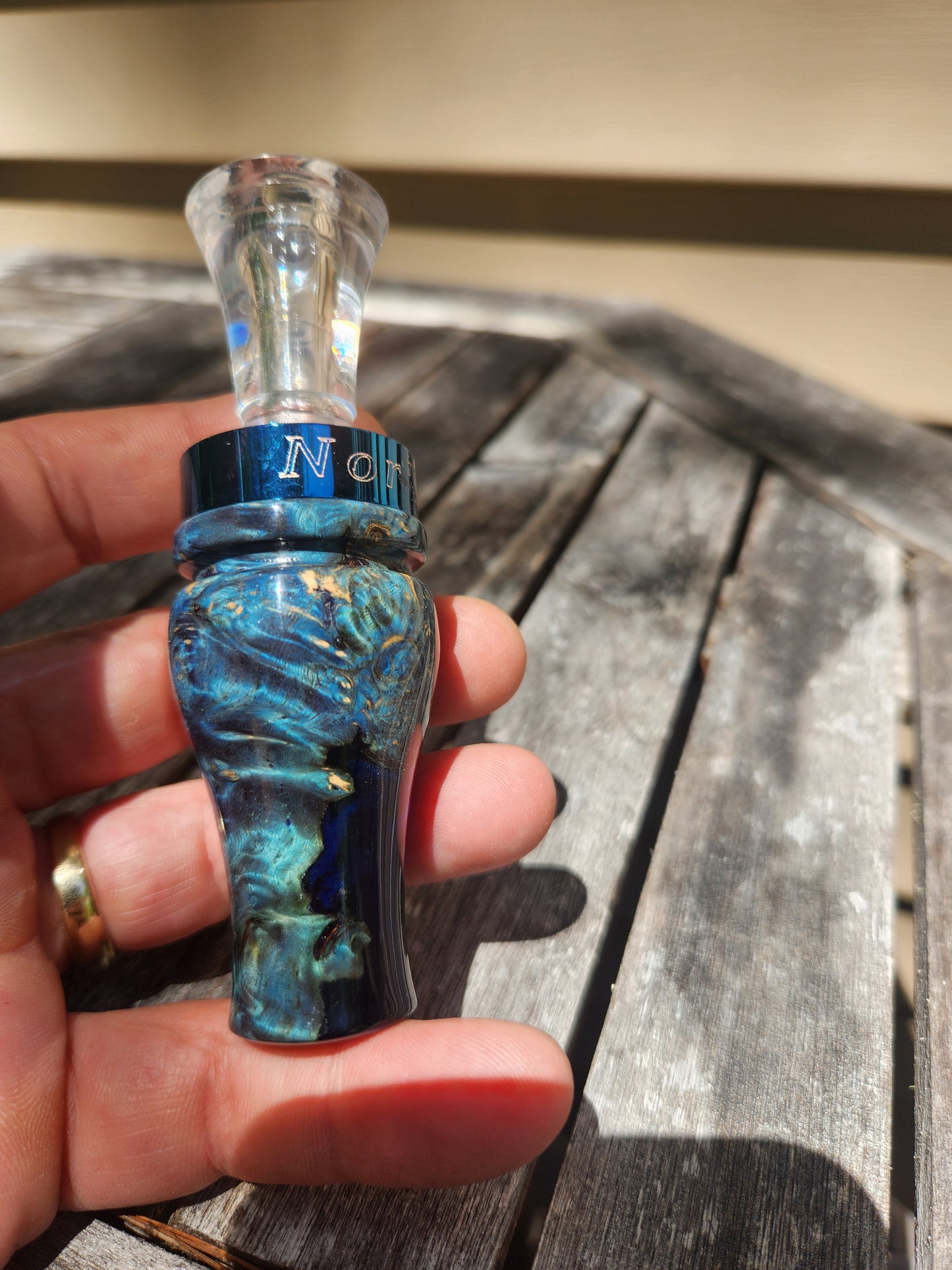 Amboyna burl wood with Resin single reed duck call