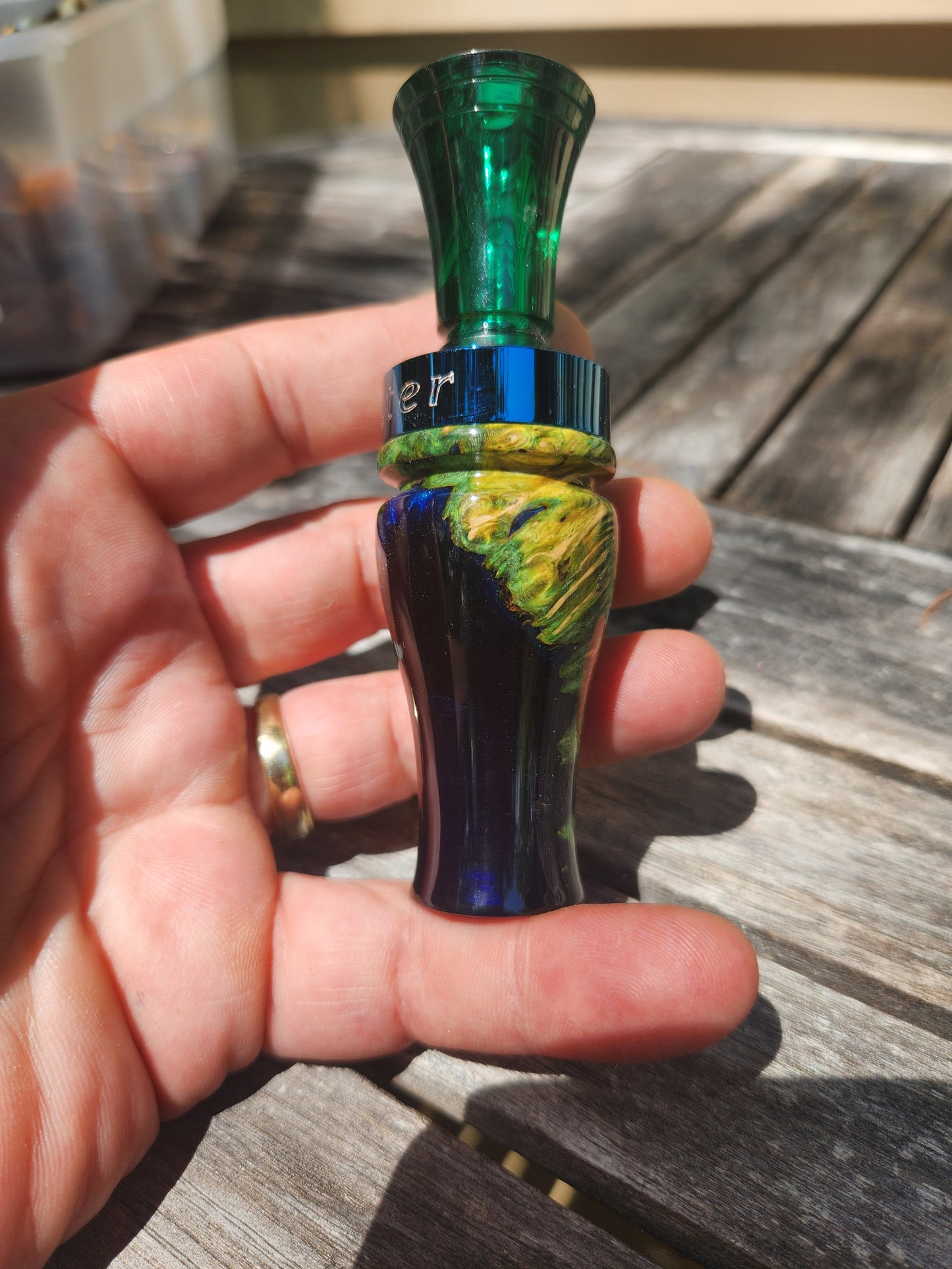 Amboyna burl wood with Resin single reed duck call