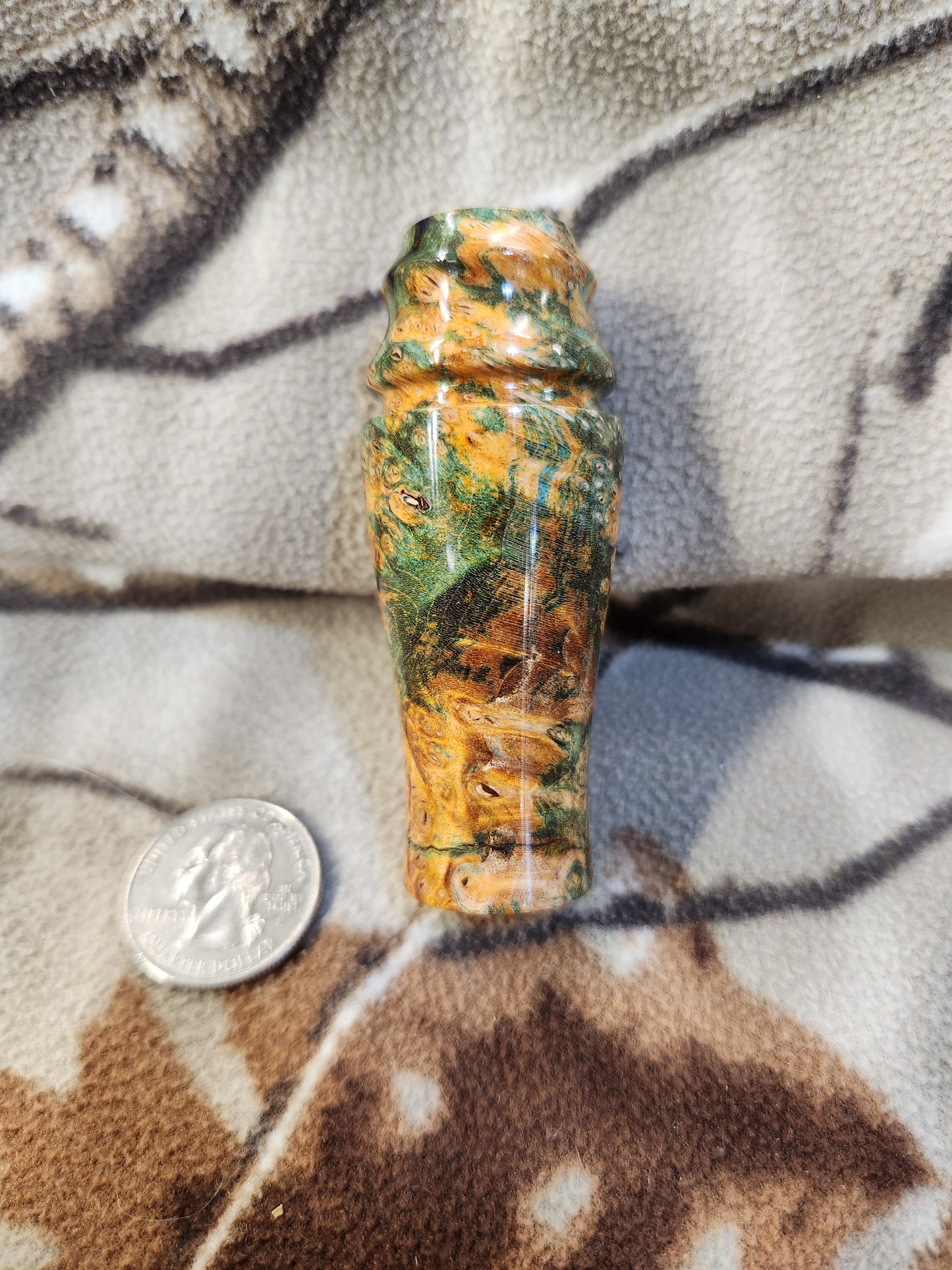 Rabbit distress call made from stabilized and dyed boxelder burl wood
