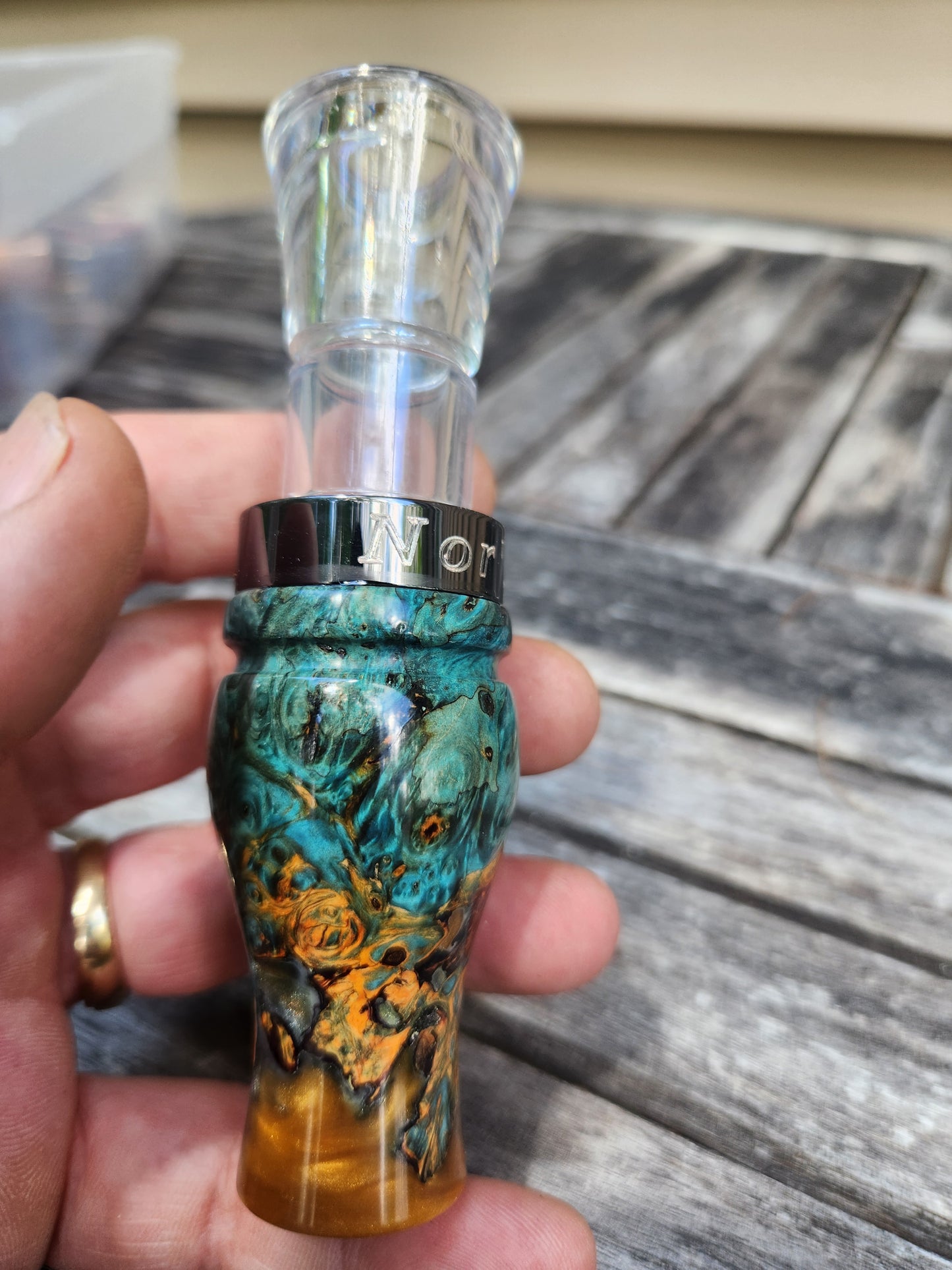 Boxelder burl wood with Resin short reed goose call