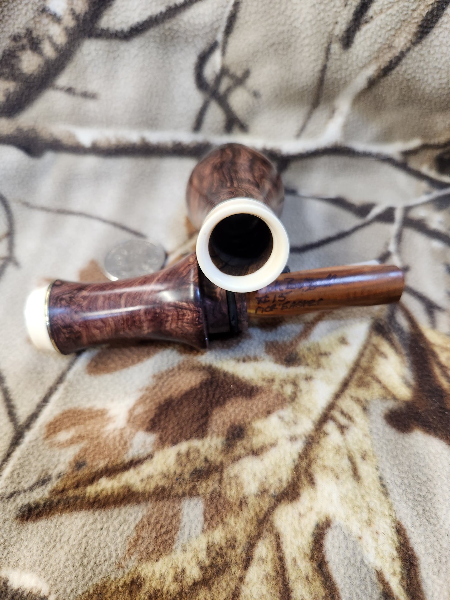 Honduran rose wood burl and Mammoth Ivory double reed duck call