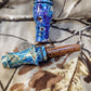 Double reed duck call made from stabilized and dyed boxelder burl wood cocobolo wood tone board