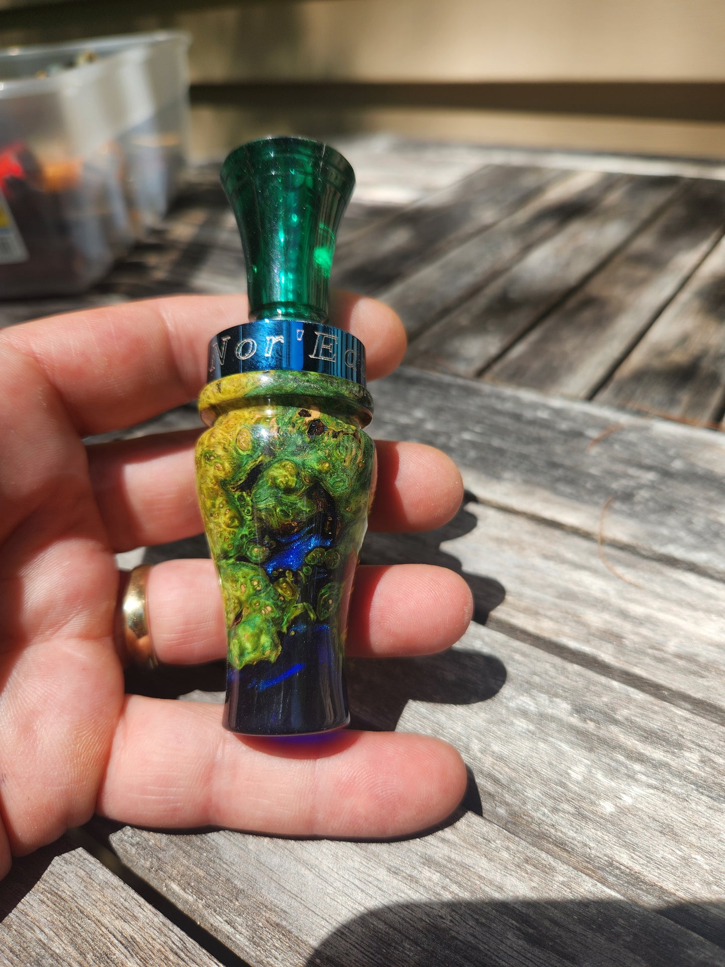 Amboyna burl wood with Resin single reed duck call
