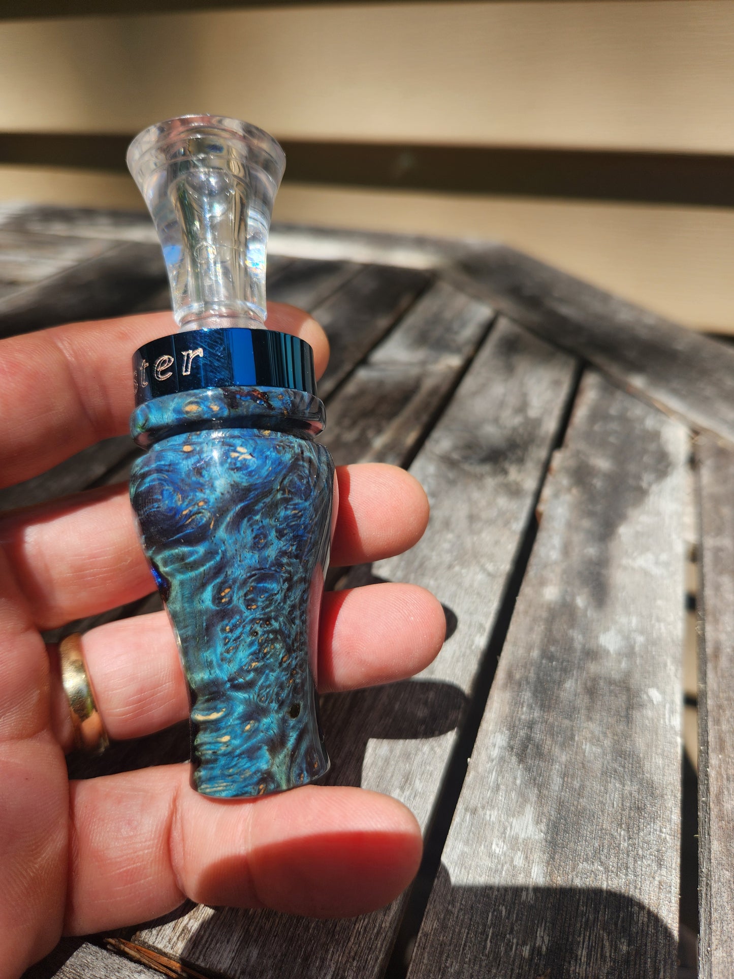 Amboyna burl wood with Resin single reed duck call