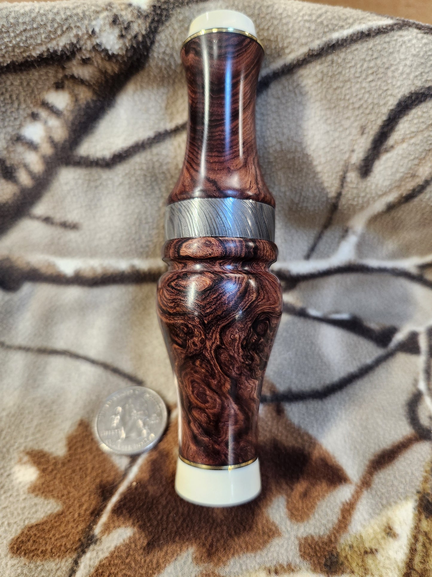 Honduran rose wood burl and Mammoth Ivory double reed duck call