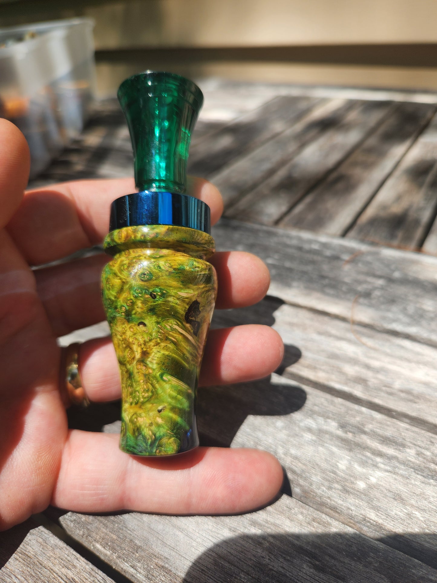 Amboyna burl wood with Resin single reed duck call