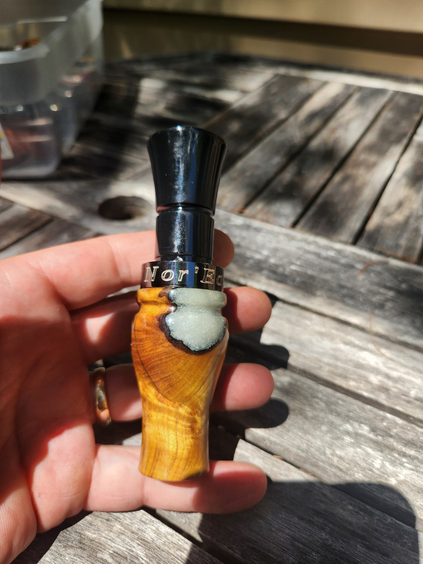 Chittum burl wood with Resin short reed goose call