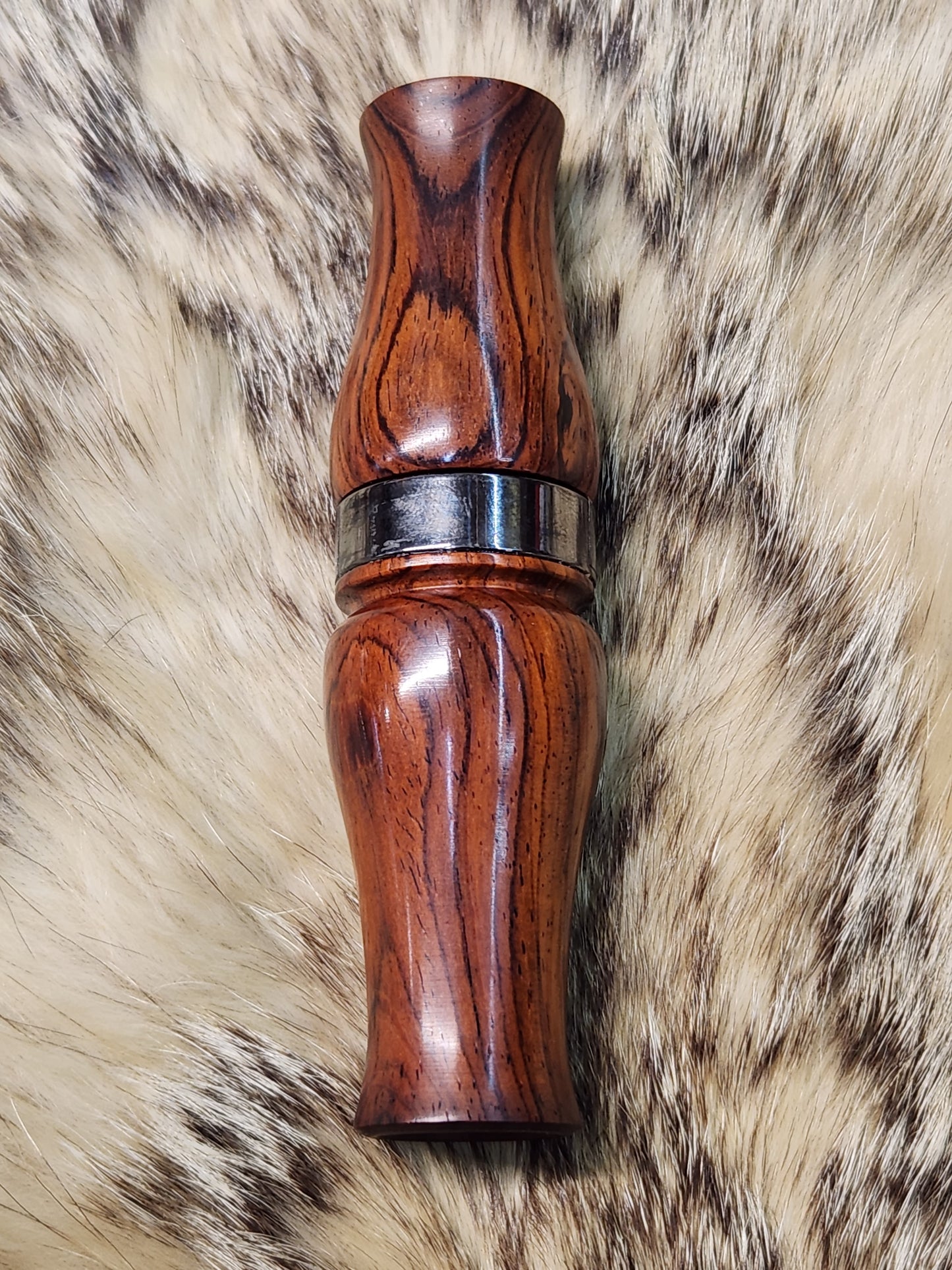 Custom cocobolo wood goose call with gun metal band