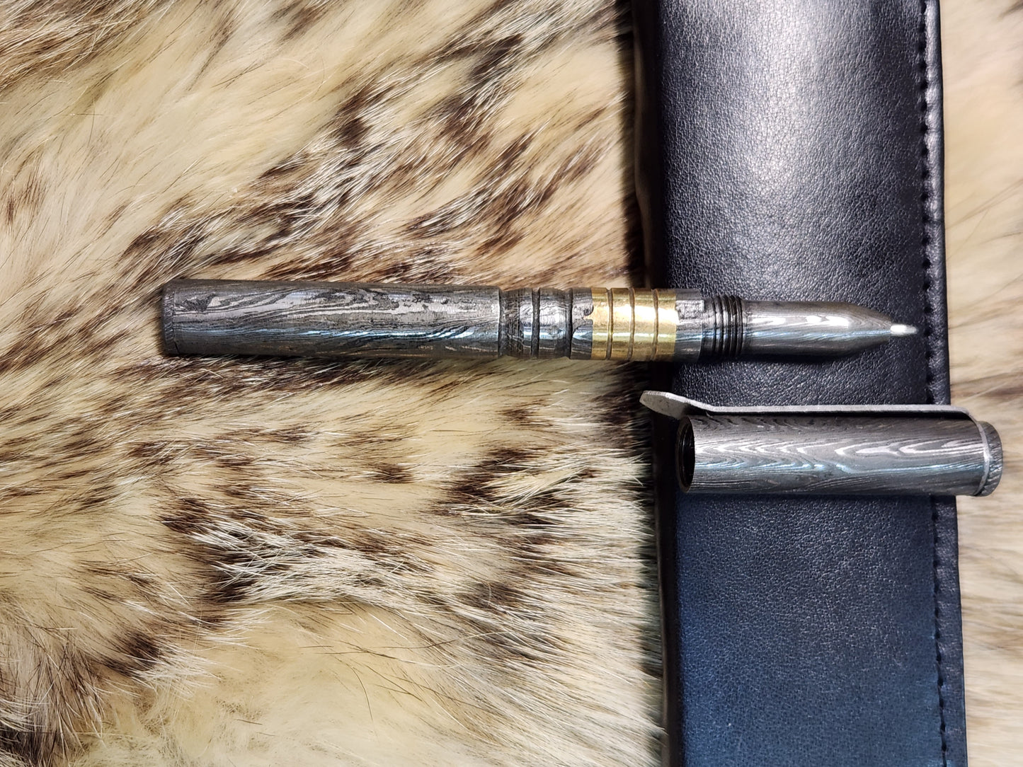 Damascus steel and brass custom pen