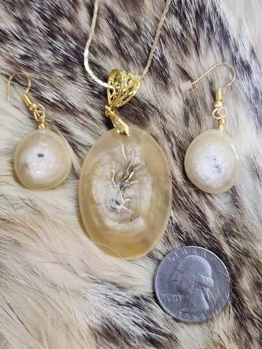 Alaskan muskox horn earrings & neckless with 14kt gold inlay