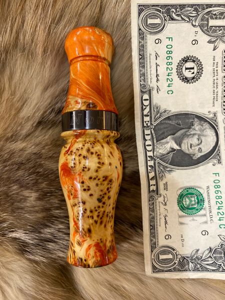 Yellow Cedar Burl Dyed and Stabilized Double Reed Duck Call
