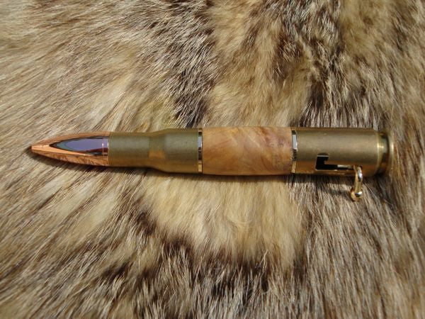 50 Cal BMG bolt action pen with Tiger maple