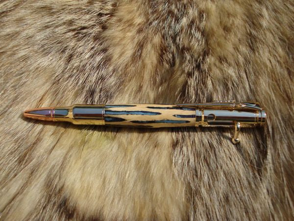 24kt gold plated Cholla Cactus with blue resin infill Bolt Action pen