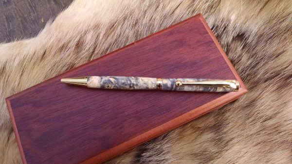 Cross style custom pen in 24kt gold plating with double dyed boxelder wood