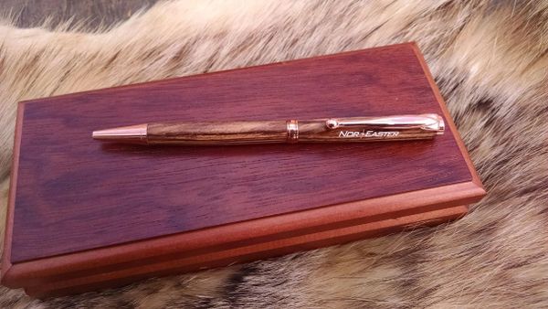 Cross style custom pen in copper metal with zebra wood