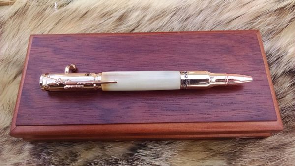 Gold 30cal bolt action pen with ox horn