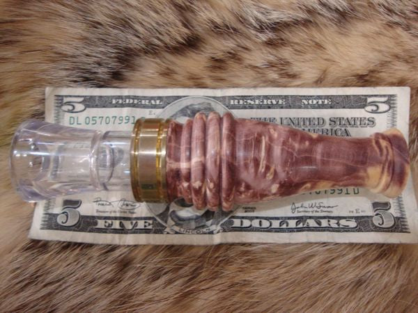 double dyed stabilized box elder burl short reed goose call custom brass band