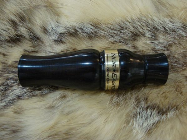 Custom African black wood goose call with brass band